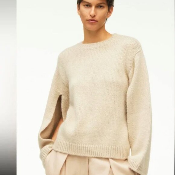 Zara Limited Edition Split Sleeve Wool Alpaca Sweater Ecru Ivory Knit Size XL - Picture 3 of 10